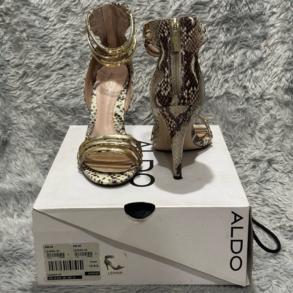 ALDO “Snakeskin” Leinan ankle strap Heels, Size 8, with back zipper - Picture 2 of 7
